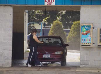 person washing car