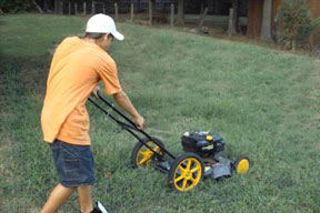 mowing a lawn